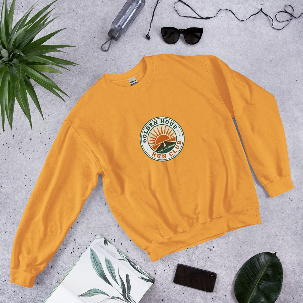 Golden Hour Run Club retro running crewneck sweatshirt — Gold, front-right