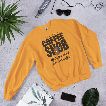 Certified Coffee Snob coffee crewneck sweatshirt — Gold, front-right