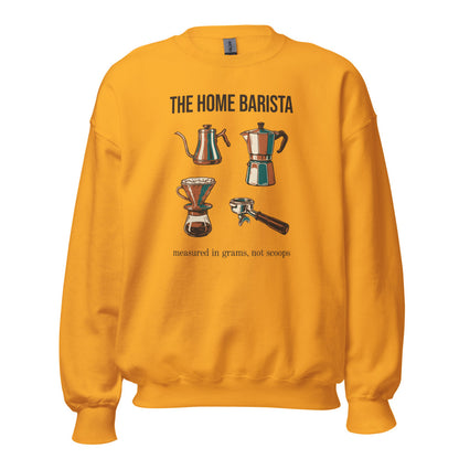 The Home Barista specialty coffee crewneck sweatshirt — Gold, front