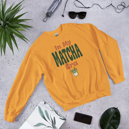 In My Matcha Era retro matcha crewneck sweatshirt — Gold, front-right