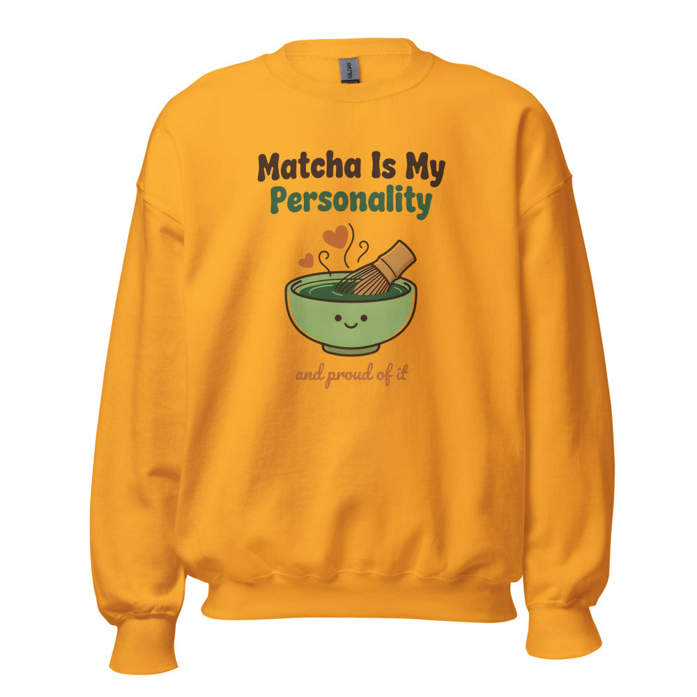 Matcha Is My Personality retro matcha crewneck sweatshirt — Gold, front