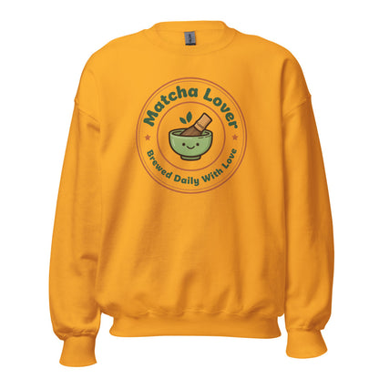 Matcha Lover retro café badge crewneck sweatshirt — Gold, front