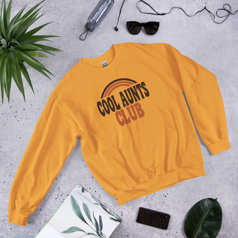 Cool Aunts Club retro groovy aunt crewneck sweatshirt — Gold, front-right
