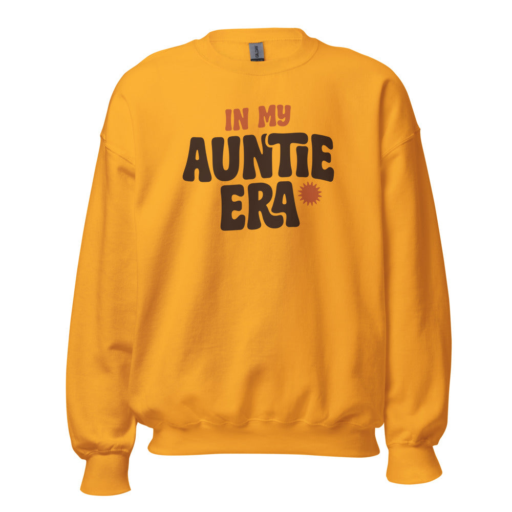 In My Auntie Era retro groovy aunt crewneck sweatshirt — Gold, front