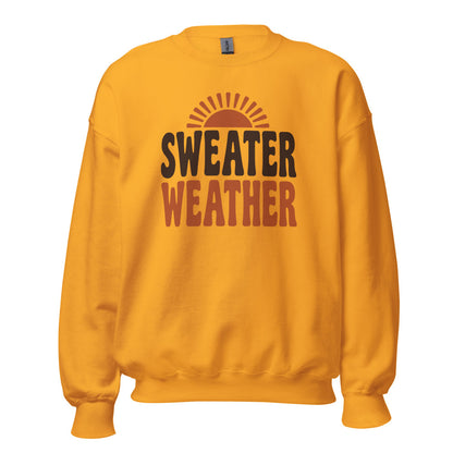 Sweater Weather retro 70s fall crewneck sweatshirt — Gold, front
