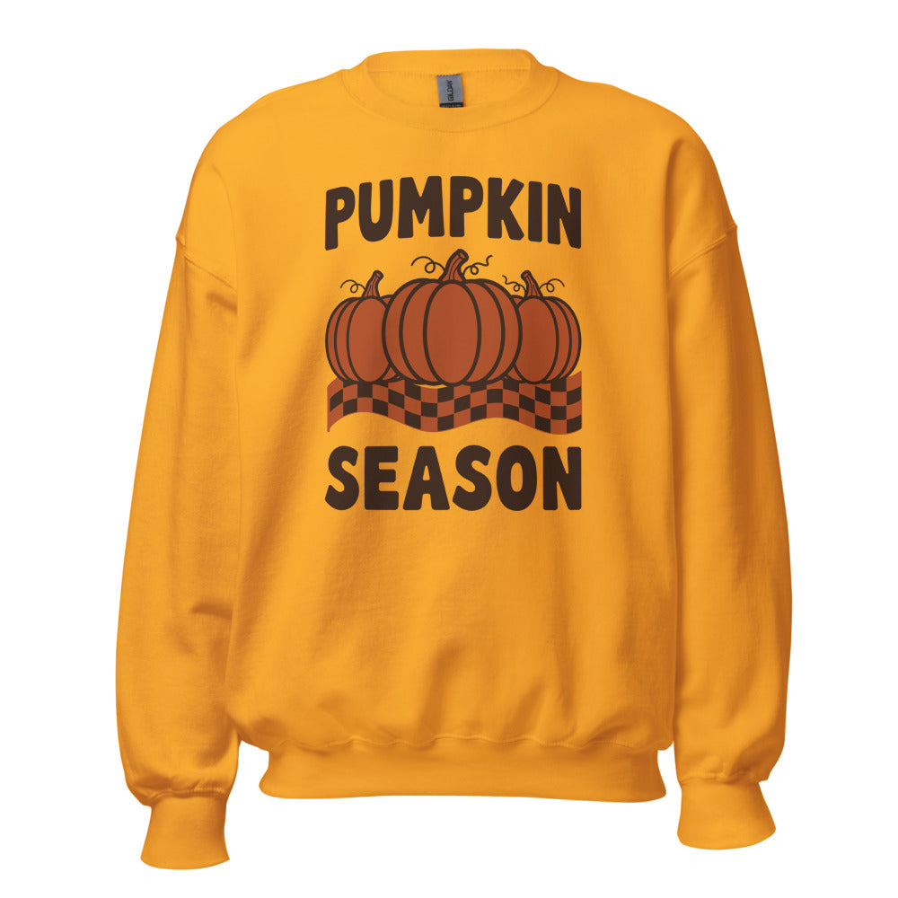 Pumpkin Season retro 70s fall crewneck sweatshirt — Gold, front