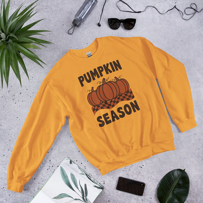 Pumpkin Season retro 70s fall crewneck sweatshirt — Gold, front-right