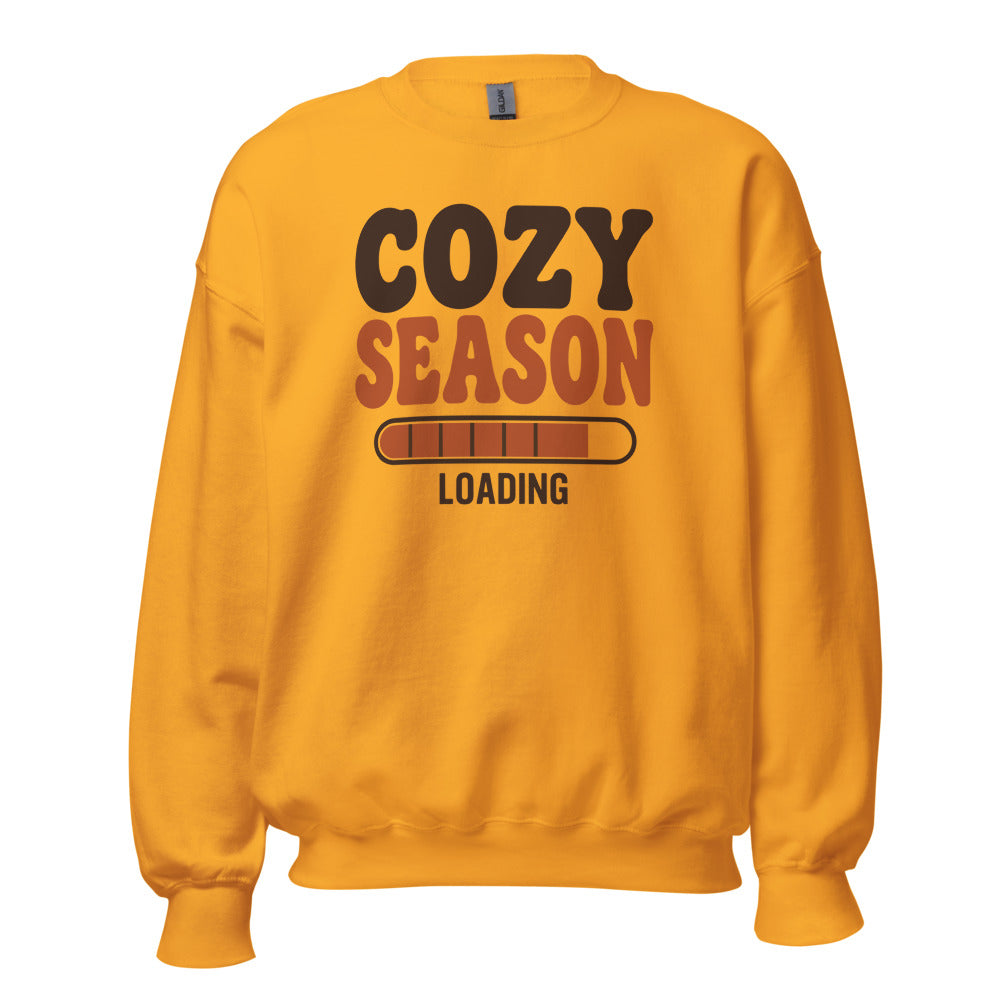 Cozy Season Loading retro 70s fall crewneck sweatshirt — Gold, front