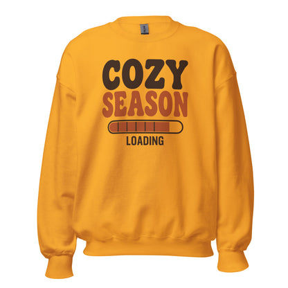Cozy Season Loading retro 70s fall crewneck sweatshirt — Gold, front