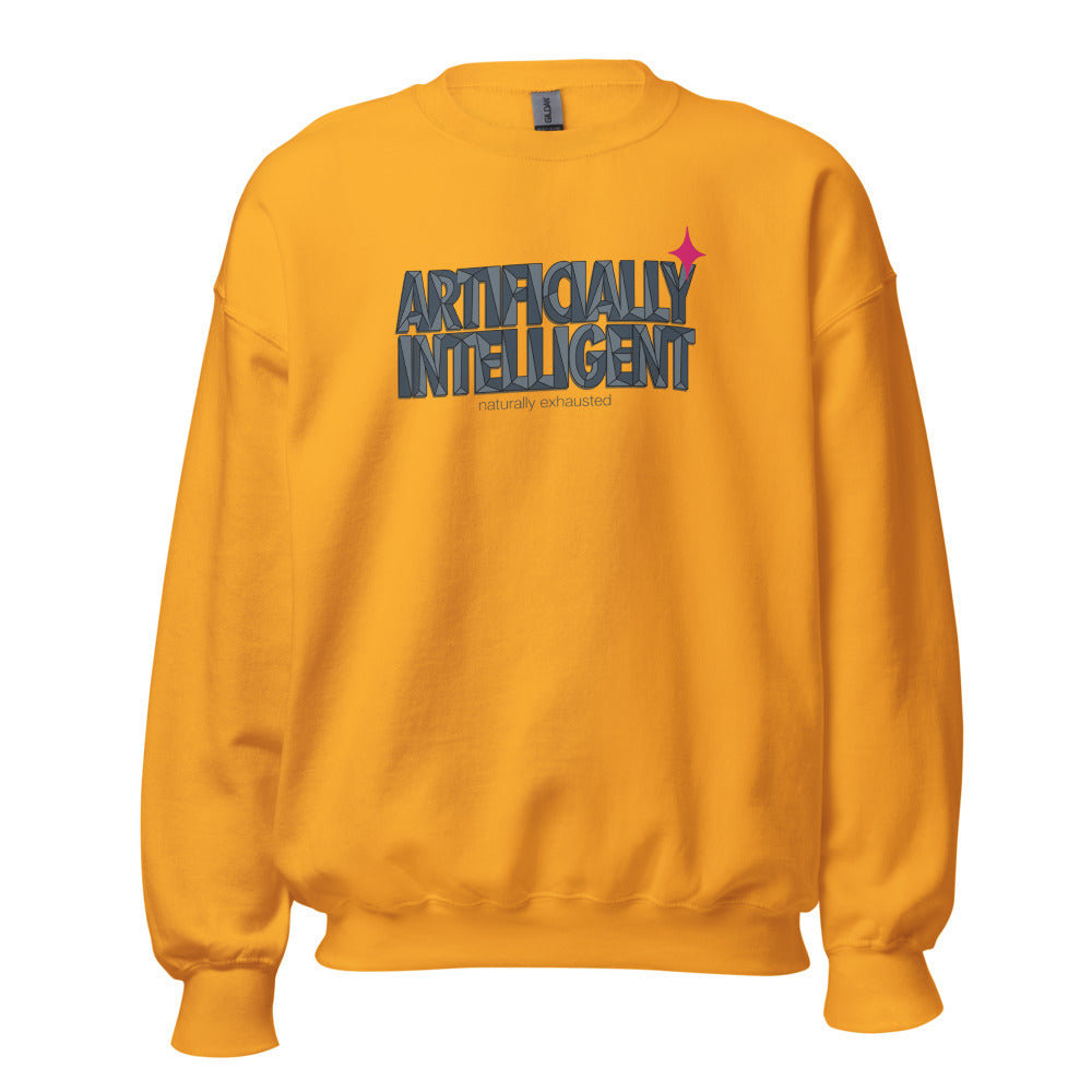 Artificially Intelligent funny AI crewneck sweatshirt — Gold, front