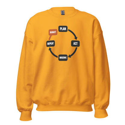 Plan Act Observe Repeat crewneck sweatshirt — Gold, front