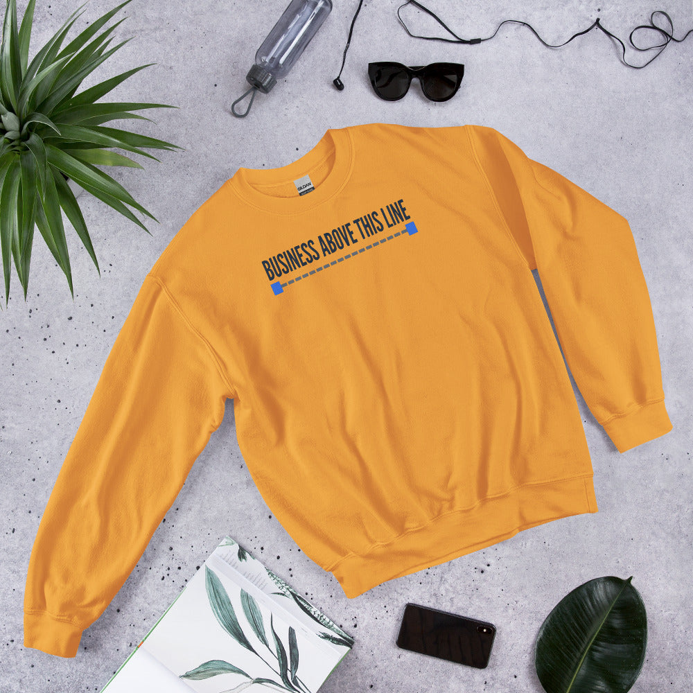 Business Above This Line crewneck sweatshirt — Gold, flat lay