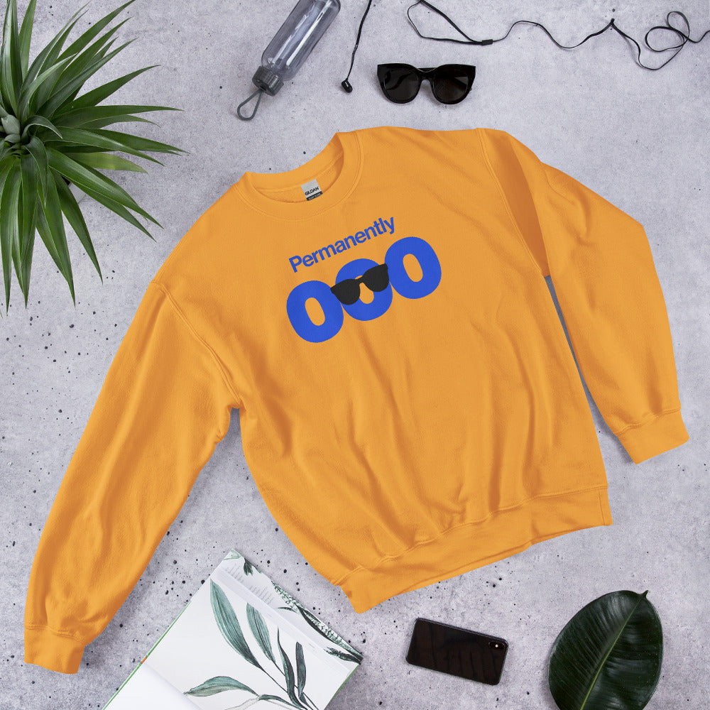 Permanently OOO out of office crewneck sweatshirt — Gold, flat lay