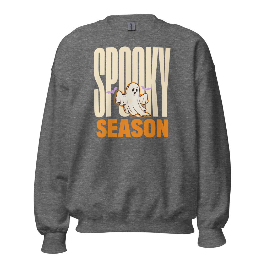 Spooky Season retro Halloween ghost typography crewneck sweatshirt — Graphite Heather, front