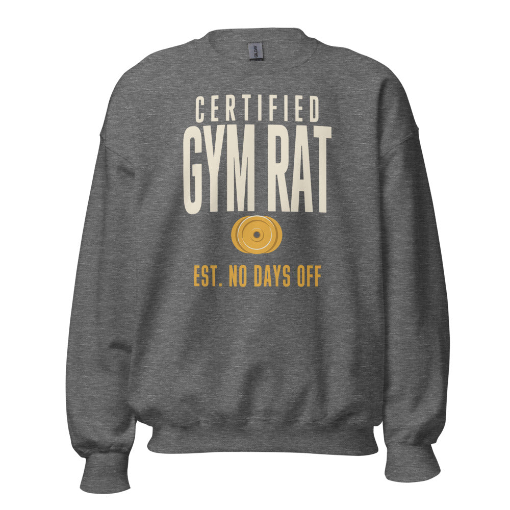 Certified Gym Rat vintage athletic crewneck sweatshirt — Graphite Heather, front