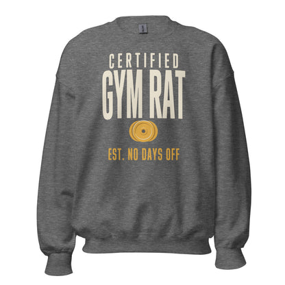 Certified Gym Rat vintage athletic crewneck sweatshirt — Graphite Heather, front