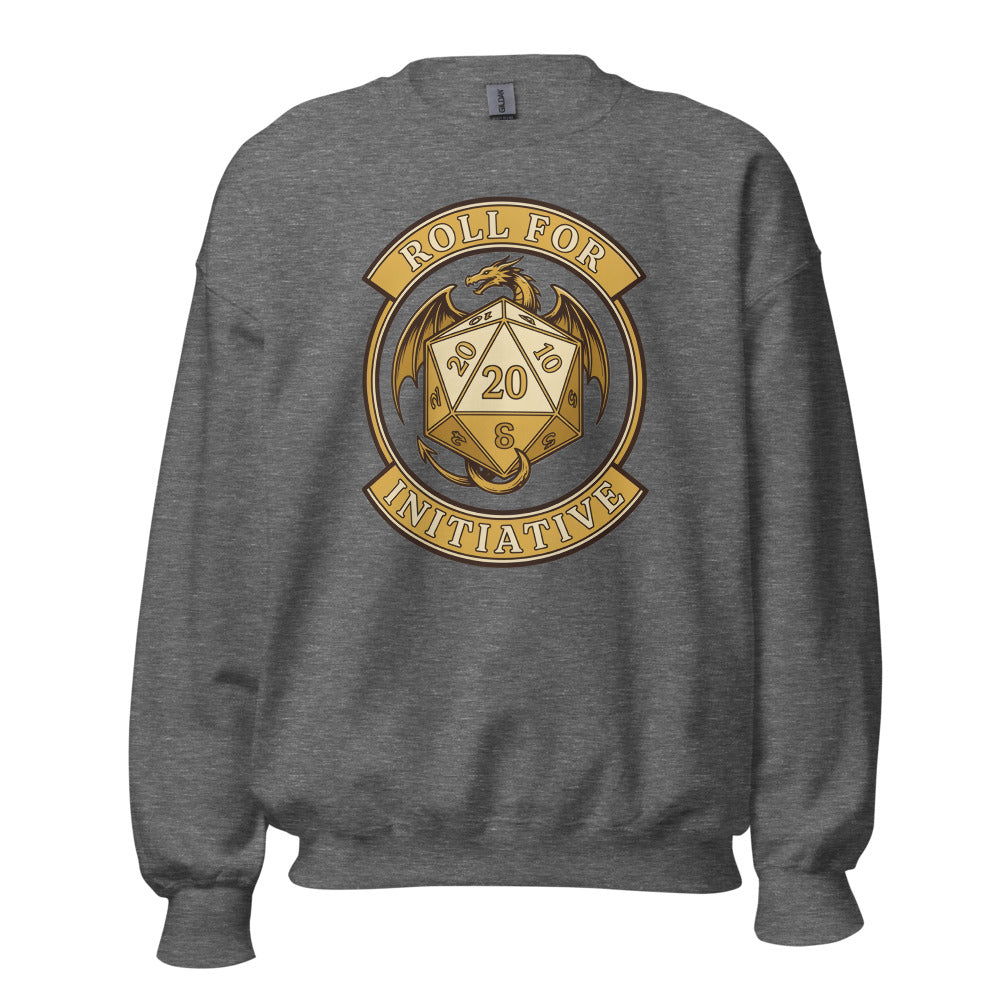 Roll For Initiative d20 dragon tabletop RPG crewneck sweatshirt — Graphite Heather, front