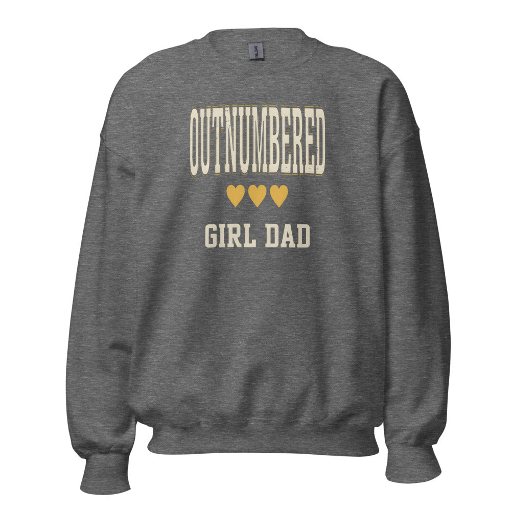 Girl Dad Outnumbered & Proud crewneck sweatshirt — Graphite Heather, front