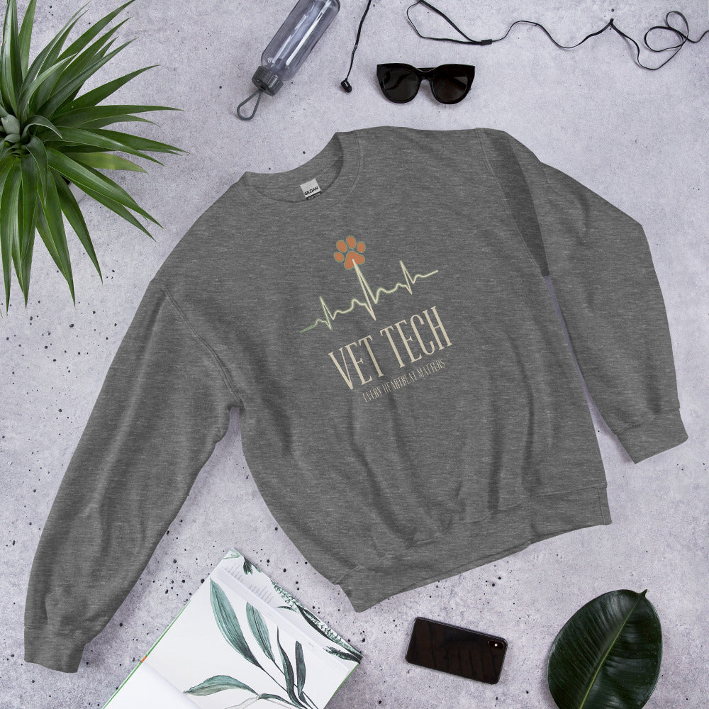 Every Heartbeat Matters minimalist vet tech crewneck sweatshirt — Graphite Heather, front-right