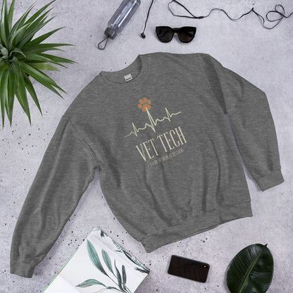 Every Heartbeat Matters minimalist vet tech crewneck sweatshirt — Graphite Heather, front-right