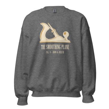 Fig. 4 The Smoothing Plane woodworking crewneck sweatshirt — Graphite Heather, front