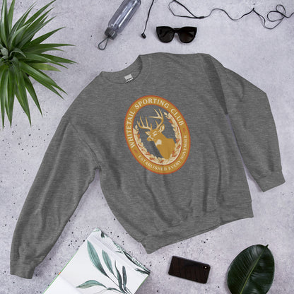Whitetail Sporting Club vintage deer hunting crewneck sweatshirt — Graphite Heather, front-right