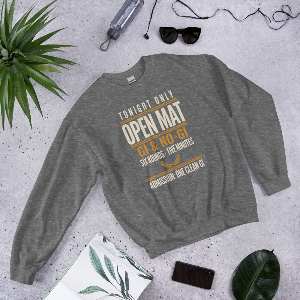 Open Mat Tonight Brazilian jiu jitsu crewneck sweatshirt — Graphite Heather, front-right