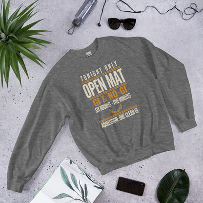 Open Mat Tonight Brazilian jiu jitsu crewneck sweatshirt — Graphite Heather, front-right