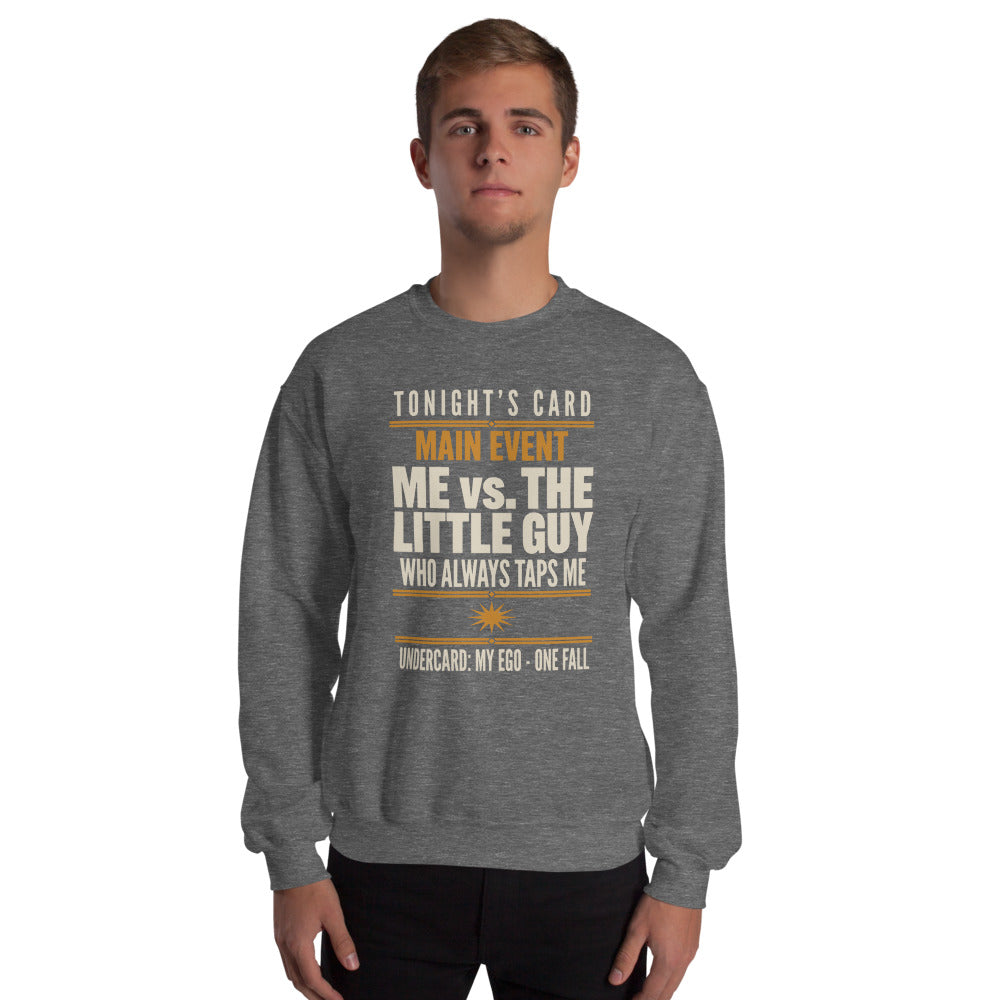 Tonight's Card funny Brazilian jiu jitsu crewneck sweatshirt — Graphite Heather, on model