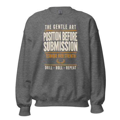 Position Before Submission Brazilian jiu jitsu sweatshirt — Graphite Heather, front