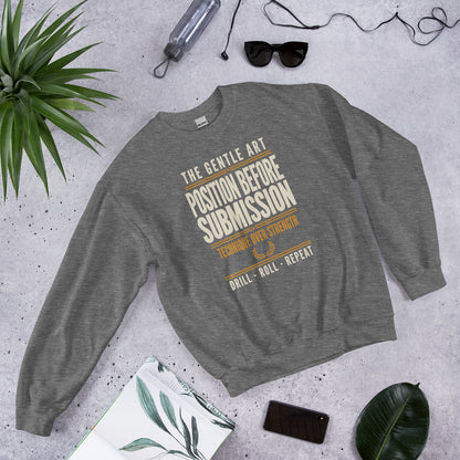 Position Before Submission Brazilian jiu jitsu sweatshirt — Graphite Heather, front-right