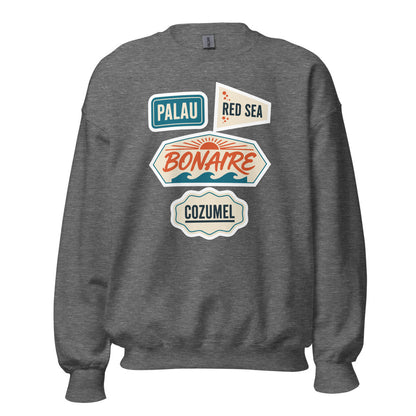 Vintage scuba diving dive sites travel decal sweatshirt — Graphite Heather, front