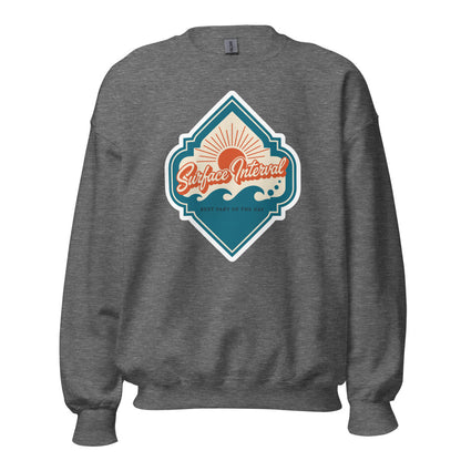 Surface Interval vintage scuba diving travel decal sweatshirt — Graphite Heather, front