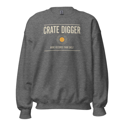 Crate Digger vinyl record crewneck sweatshirt — Graphite Heather, front