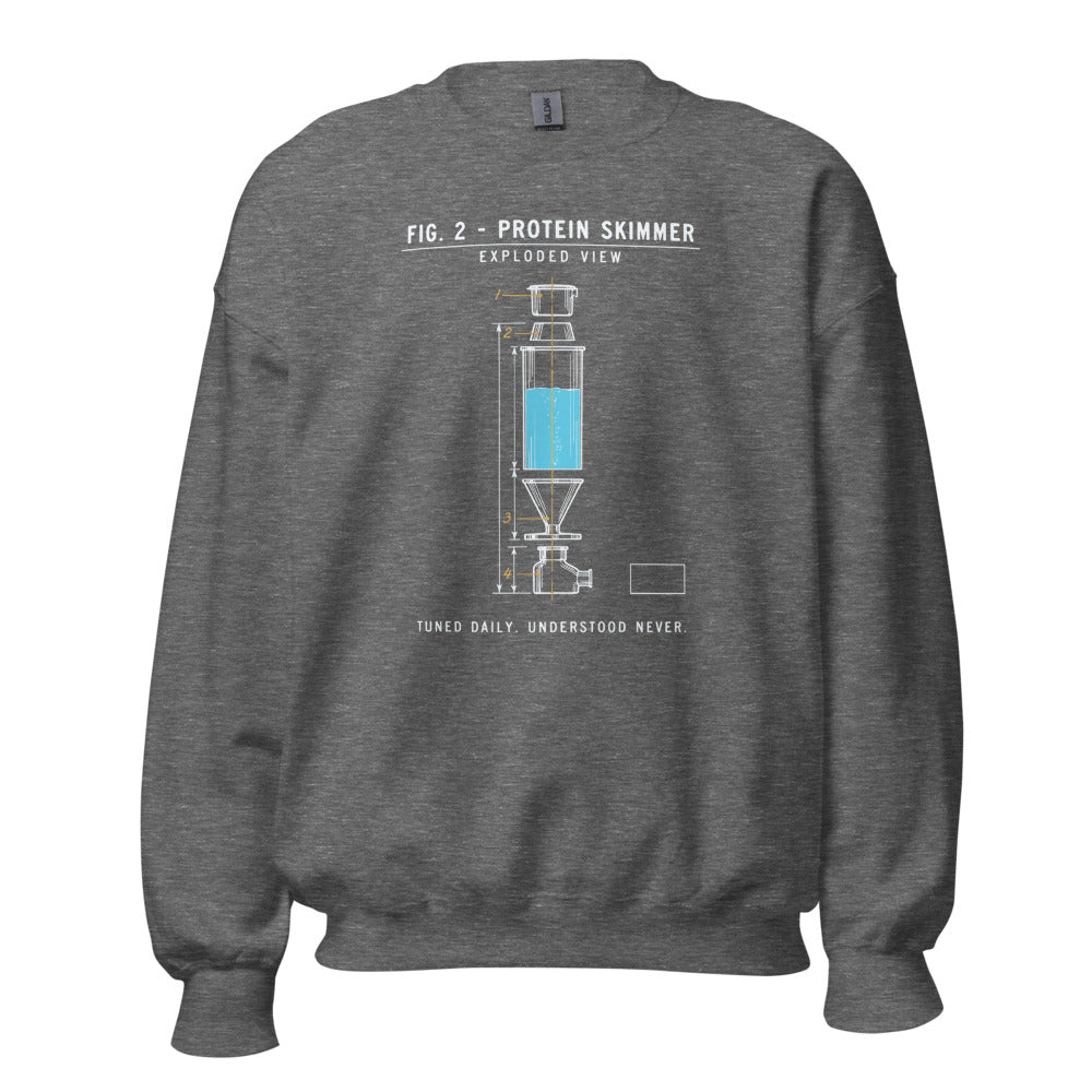 Protein Skimmer Exploded View reef tank saltwater aquarium crewneck sweatshirt — Graphite Heather, front