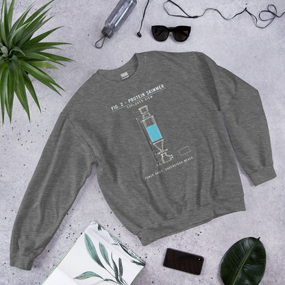 Protein Skimmer Exploded View reef tank saltwater aquarium crewneck sweatshirt — Graphite Heather, flat lay