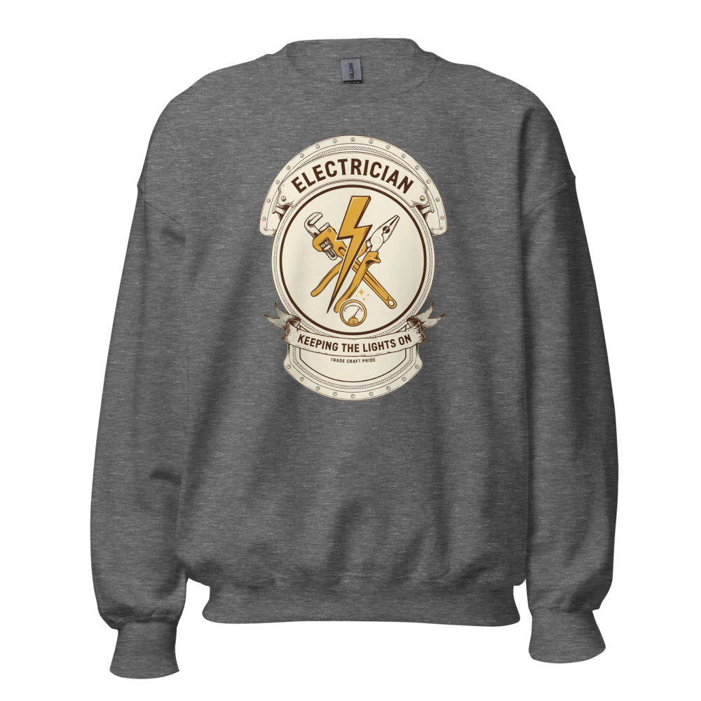 Electrician Journeyman trade crest crewneck — Graphite Heather, front
