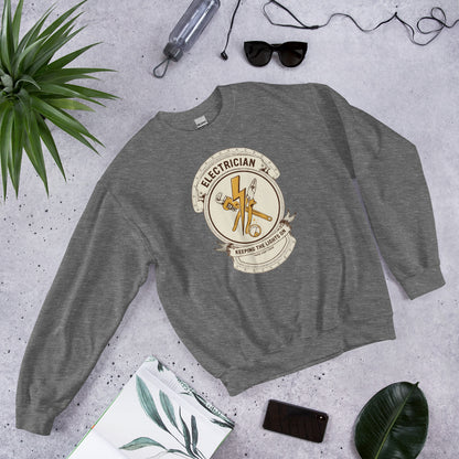 Electrician Journeyman trade crest crewneck — Graphite Heather, flat lay