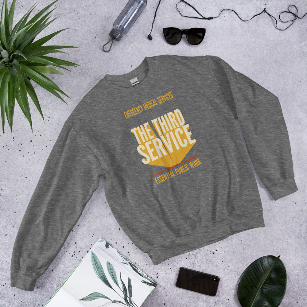 The Third Service EMS crewneck sweatshirt — Graphite Heather, flat lay