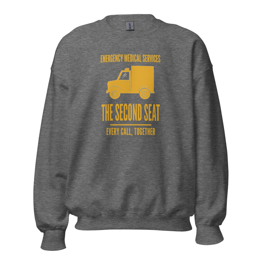 The Second Seat EMS paramedic crewneck — Graphite Heather, front
