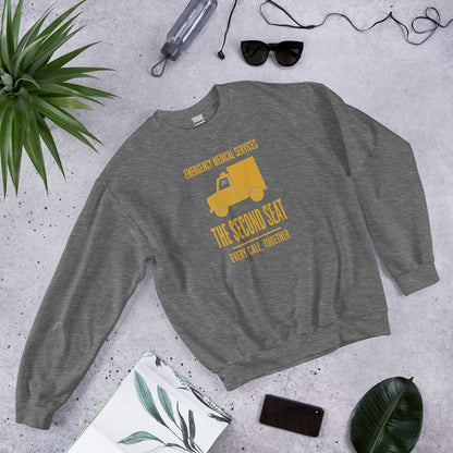 The Second Seat EMS paramedic crewneck — Graphite Heather, flat lay