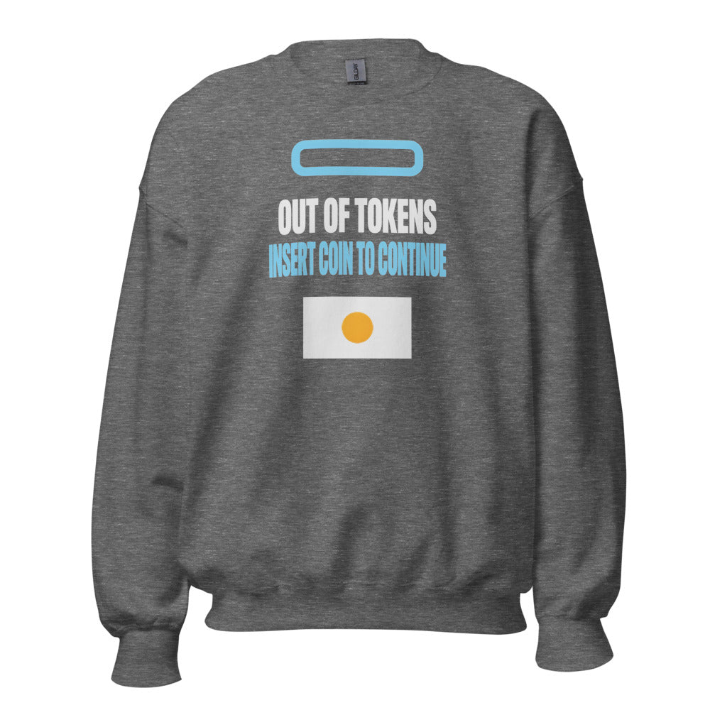 Insert Coin To Continue out of tokens crewneck sweatshirt — Graphite Heather, front