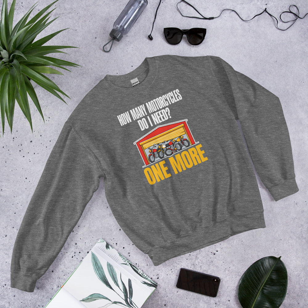 One More funny motorcycle crewneck sweatshirt — Graphite Heather, flat lay