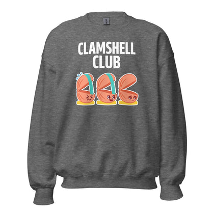 Clamshell Club funny physical therapy crewneck sweatshirt — Graphite Heather, front