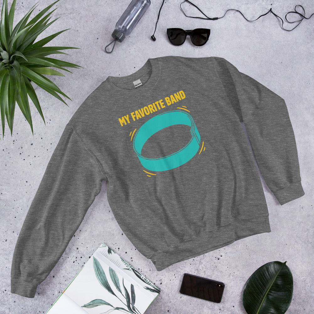 My Favorite Band funny physical therapy crewneck sweatshirt — Graphite Heather, flat lay