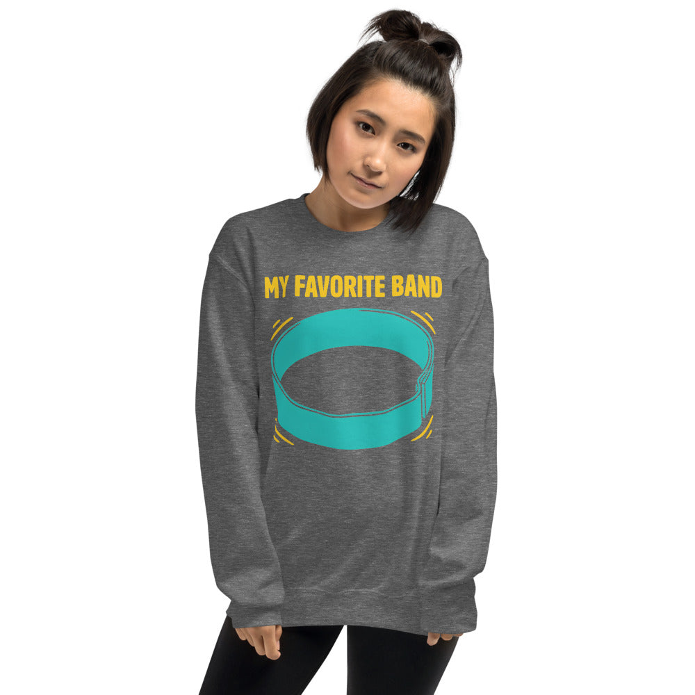 My Favorite Band funny physical therapy crewneck sweatshirt — Graphite Heather, on model