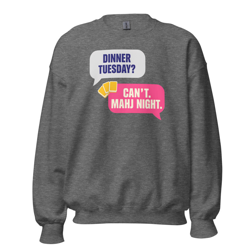 Mahj Night funny mahjong crewneck sweatshirt — Graphite Heather, front