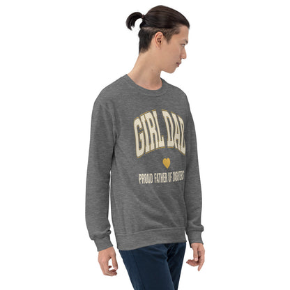 Girl Dad retro varsity crewneck sweatshirt — Graphite Heather, on model