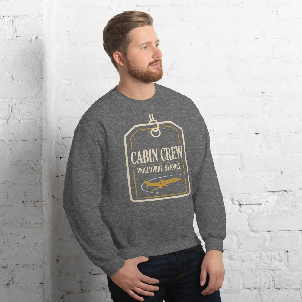 Worldwide Service cabin crew crewneck sweatshirt — Graphite Heather, on model
