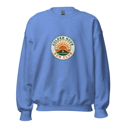Golden Hour Run Club retro running crewneck sweatshirt — Heather Deep Royal, front